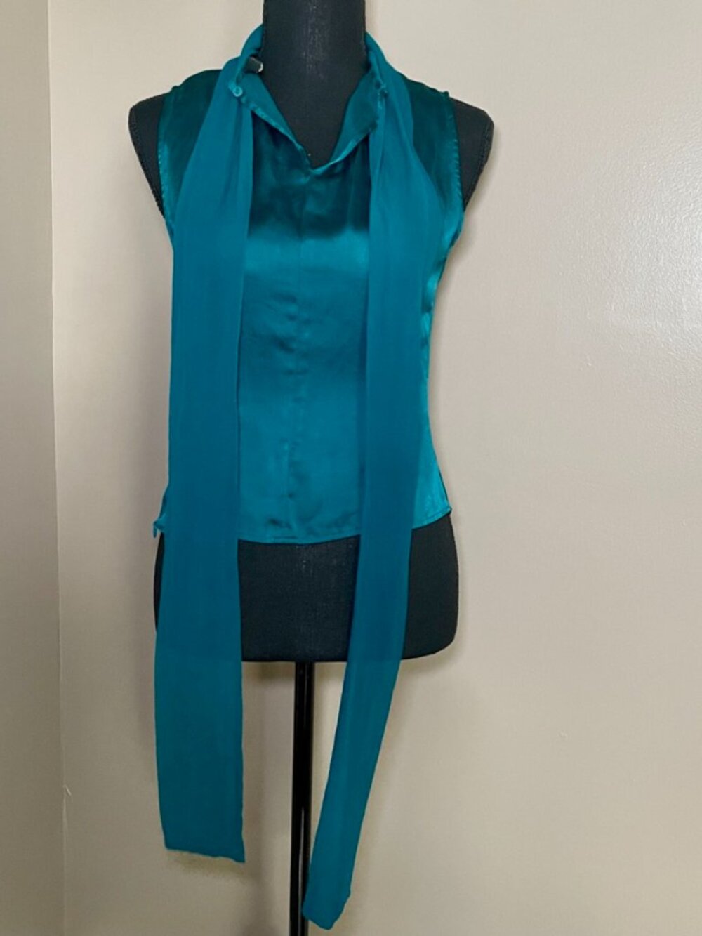 JON Vintage 100% Silk Teal Blouse, Size 4 - Picture 2 of 9